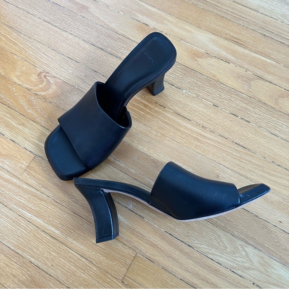 Vince Shoes - Vince Black Genuine Leather Block Heel Square Toe Mules NWT 9.5